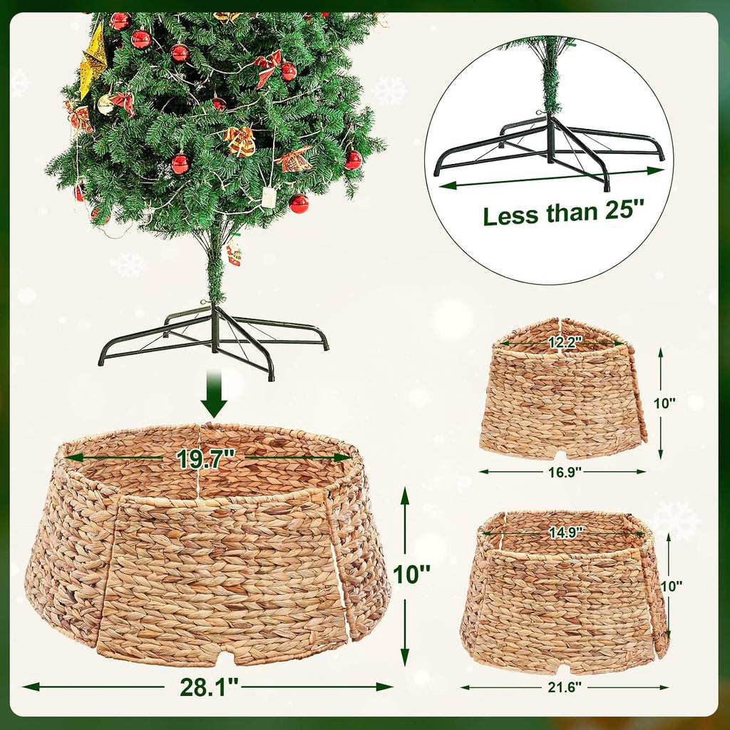 28 Inch Woven Rattan Christmas Tree Collar, 5-Piece Xmas Tree Skirt