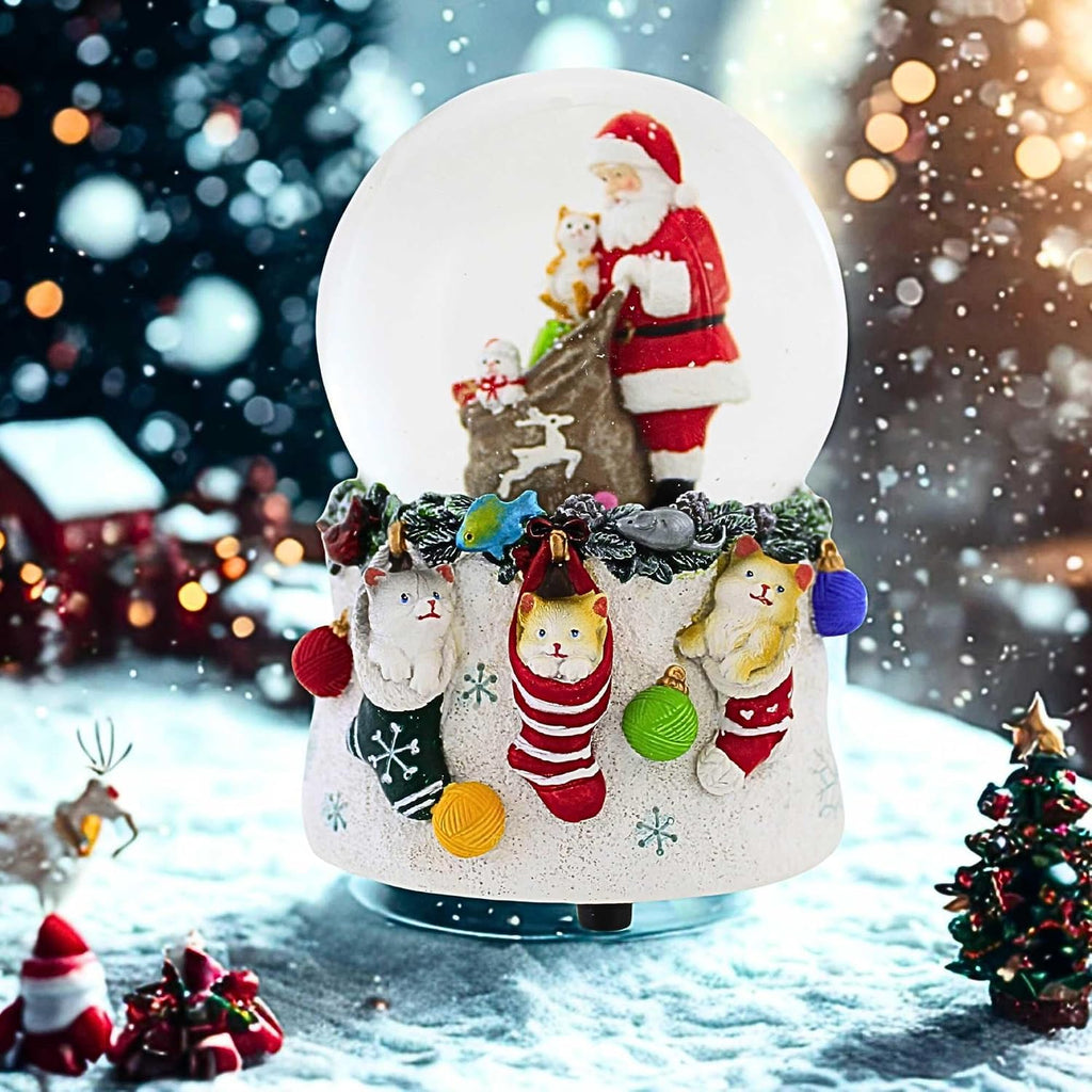 Santa and Kittens Musical Snow Globe - 4.75-Inch Christmas Water Globe with Adorable Cats and Santa Scene, Plays We