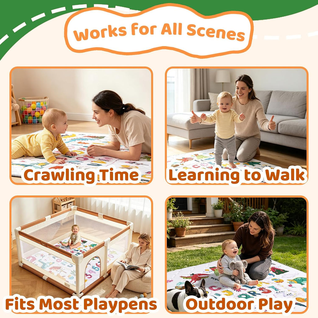 Play Mat - Thicken 71x59 Inch Soft Foam Crawling Mat for Playpen & Floor, Non-Slip Waterproof Playmats for Infants &
