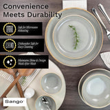 16-Piece Stoneware Dinnerware Set for 4, Glossy Cream/Green Big Dinner Plates and Bowls Sets with Reactive Glaze