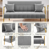56.5" W Modern Sofa Small Sofa Luxurious Velvet Fabric Couch with Gold-Tone Metal Arms and Legs for Living Room