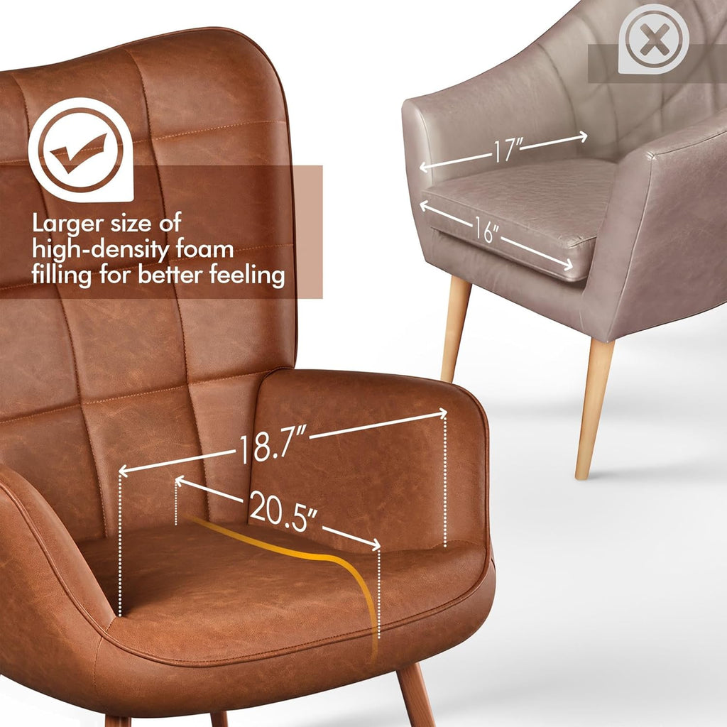 Faux Leather Accent Chair Retro Brown