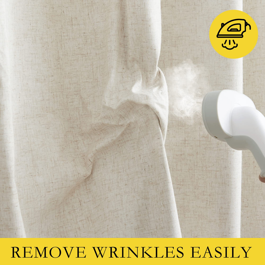 Natural Linen 100% Blackout Curtains 120 inches Length 2 Panels Set with Thermal Insulated Liners, 52" Width