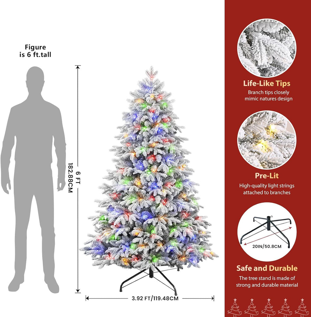 Prelit Artificial Flocked Christmas Tree & Multi-Color Lights