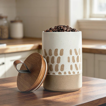 28 FL OZ Boho Ceramic Jar, Airtight Bamboo Lid, Canister for Coffee Beans