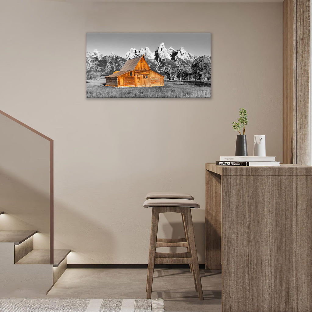 Barn Mountain Large Wall Art Farmhouse Pictures Wall Decor Black and White Country Canvas Print Painting Modern Home