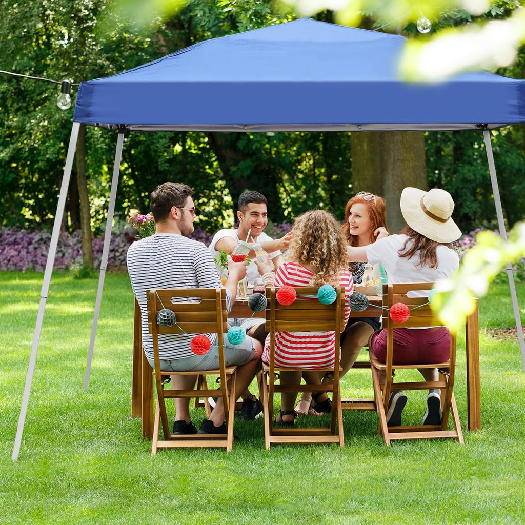 10x10FT Slant Leg Pop Up Canopy Tent, Portable Outdoor Shelter with Carrying Bag-10x10 Base 8x8 Top (Blue)