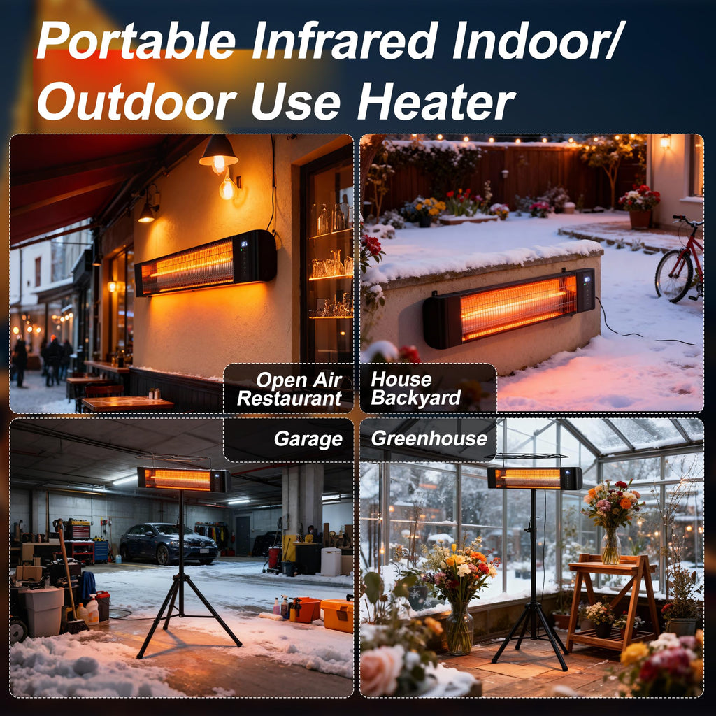 Infrared Patio Heater 1500W Outdoor Heaters Electric Space Heater 3 Heating Modes Outdoor/Indoor Use Heater