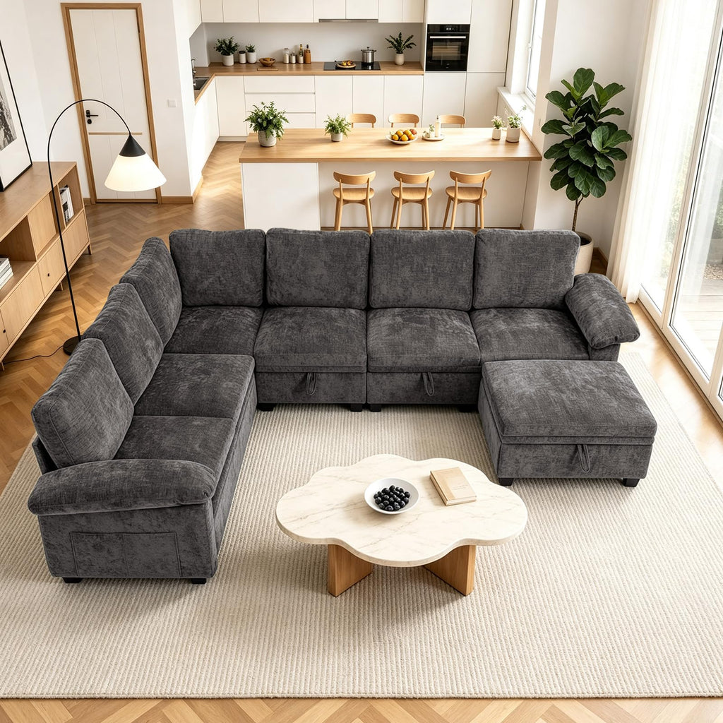 108''Modular Sectional Sleeper Sofa, L Shape Pull Out Sofa Bed with Storage