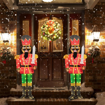 2 Pack 5 FT Lighted Christmas Nutcracker Holding Glitter Sword
