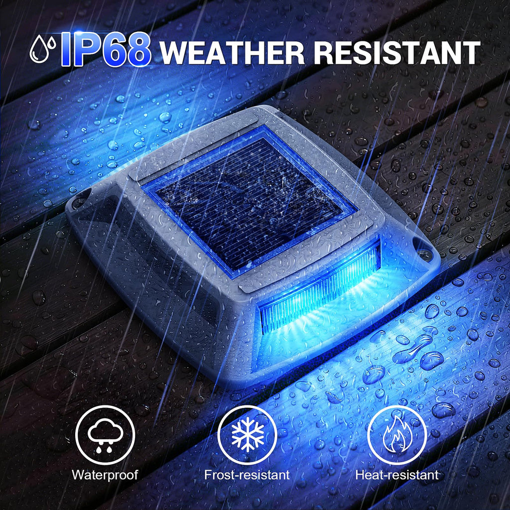 Solar Dock Lights Outdoor 6 Pack, IP68 Waterproof Driveway Deck Light, Blue