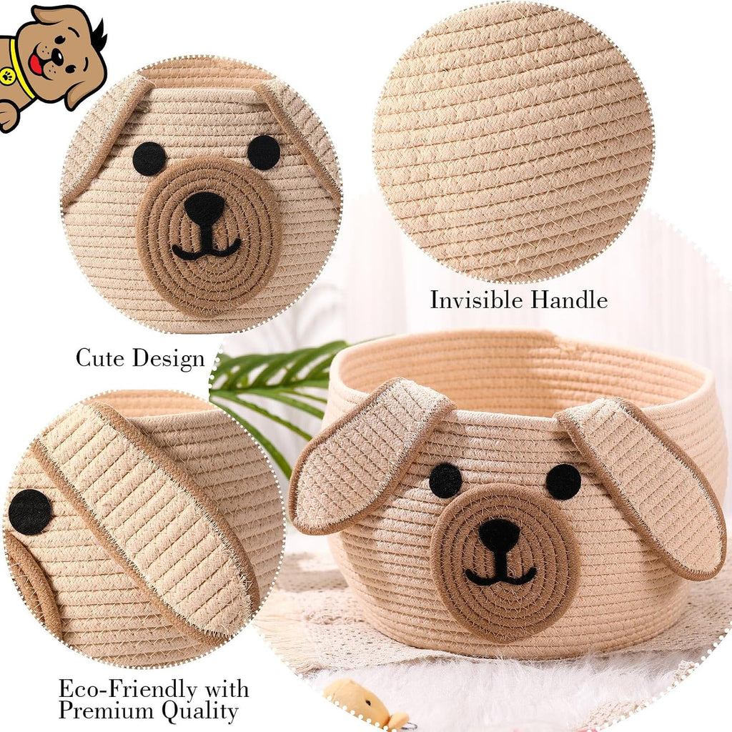 Woven Dog Basket with Handles for Toy Storage, Khaki, 13 x 8 Inch