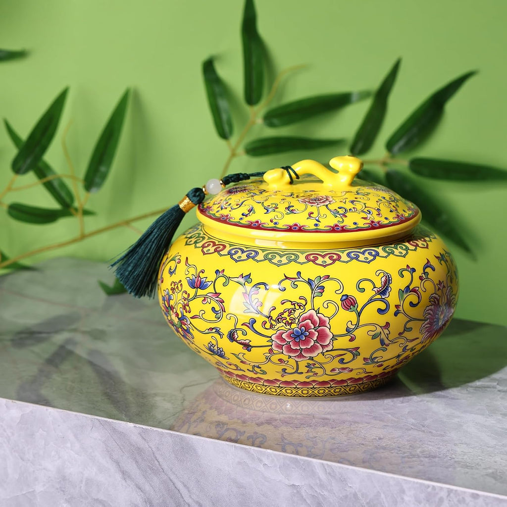 Decorative Ceramic Enamel Ginger Jar Decor - Blue and White Porcelain Storage Jar, Chinoiserie Flower Vase