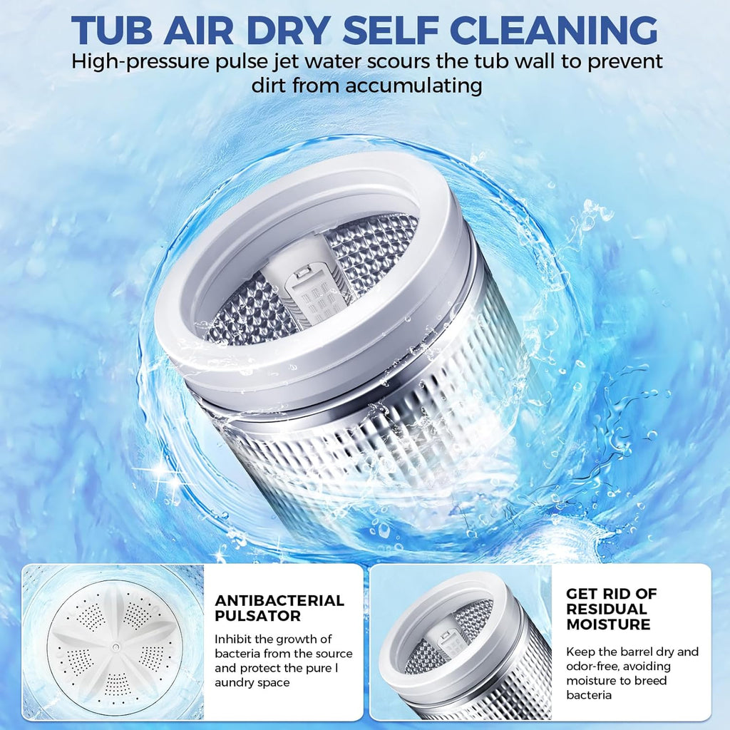 Portable Washing Machine, 20Lbs Capacity Full-Automatic Portable Washer, 2.8Cu.ft Washer and Dryer Combo with Drain