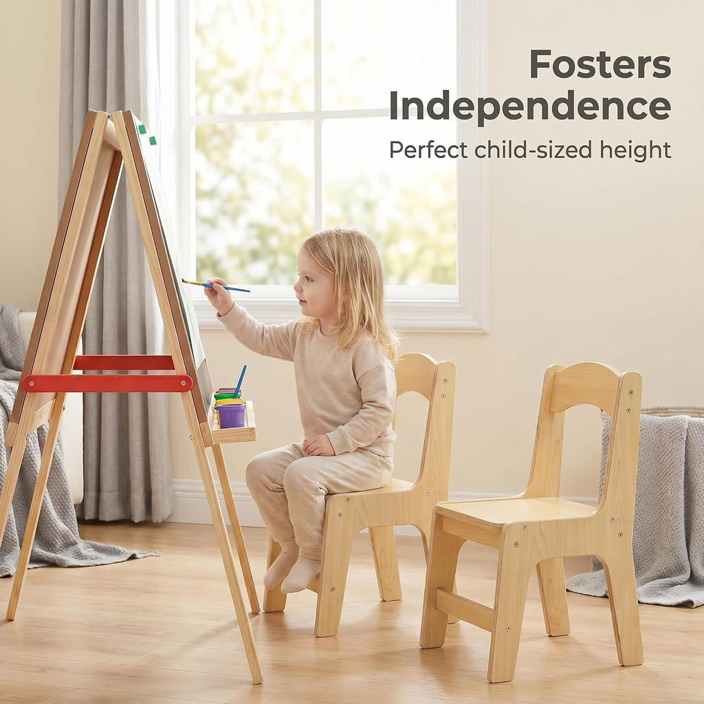 Solid Wood Toddler Chair -Ergonomic Kids Wooden Chair with Anti-Slip Feet, Rounded Corners, Easy Clean Finish