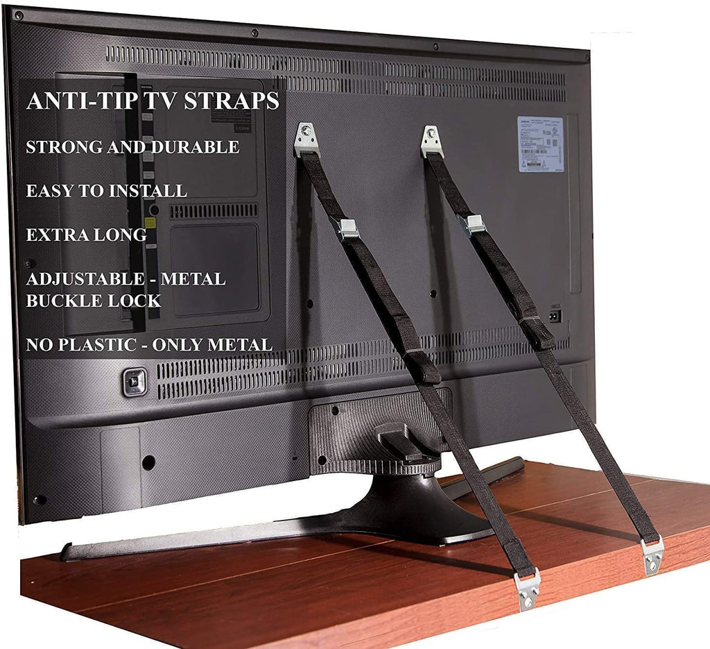 Heavy Duty Metal Anti Tip Straps - Adjustable Safety Furniture Wall Anchors for Baby Proofing Flat Screen TVs