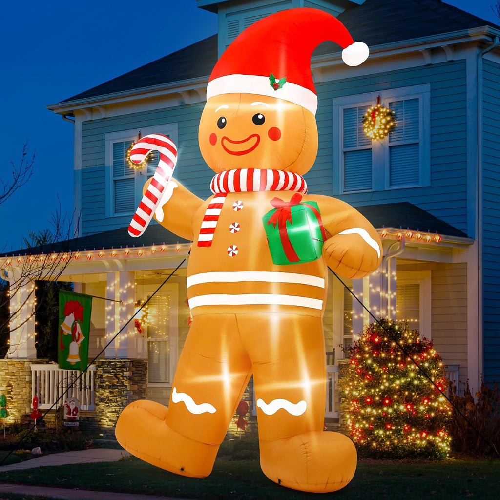 12FT Christmas Inflatables, Giant Blow Up Christmas Gingerbread Man Decor