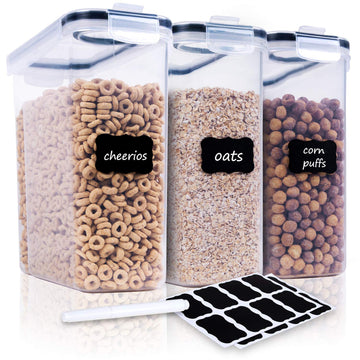 Cereal Containers Storage Set - 3 Piece Airtight Large Dry Cereal Container (135.2oz), BPA Free Dispenser Plastic