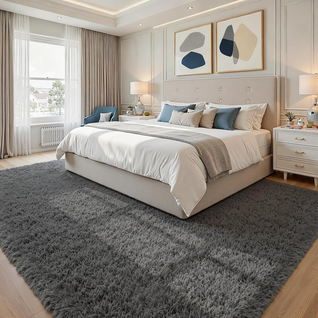 8x10 Area Rugs for Living Room: Ultra Soft Fluffy Shag Grey Rugs