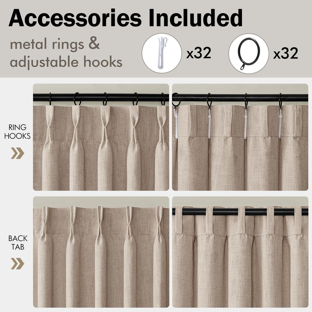 4 Panels Set Pinch Pleated Linen Curtains 96 Inches Long Taupe
