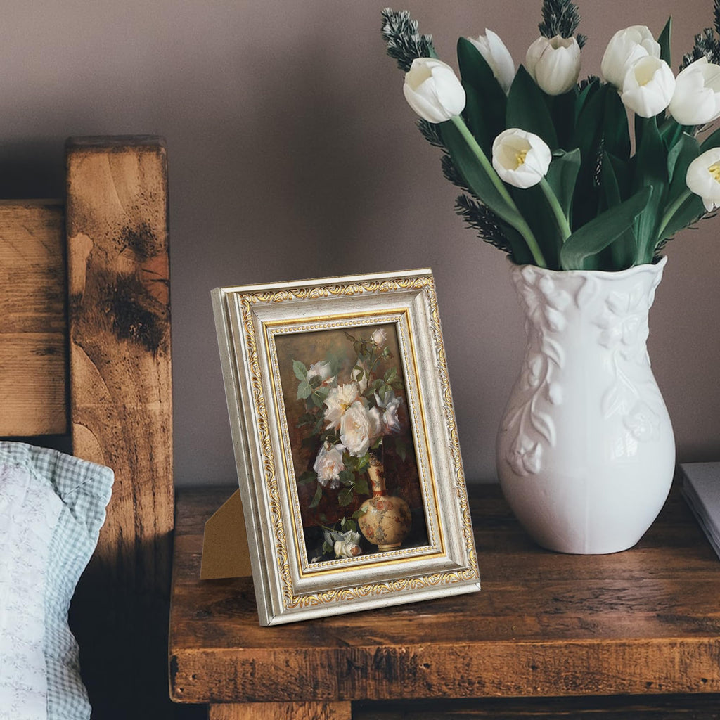 Vintage 5x7 Picture Frame, Antique White and Gold Frames, 2 Pack
