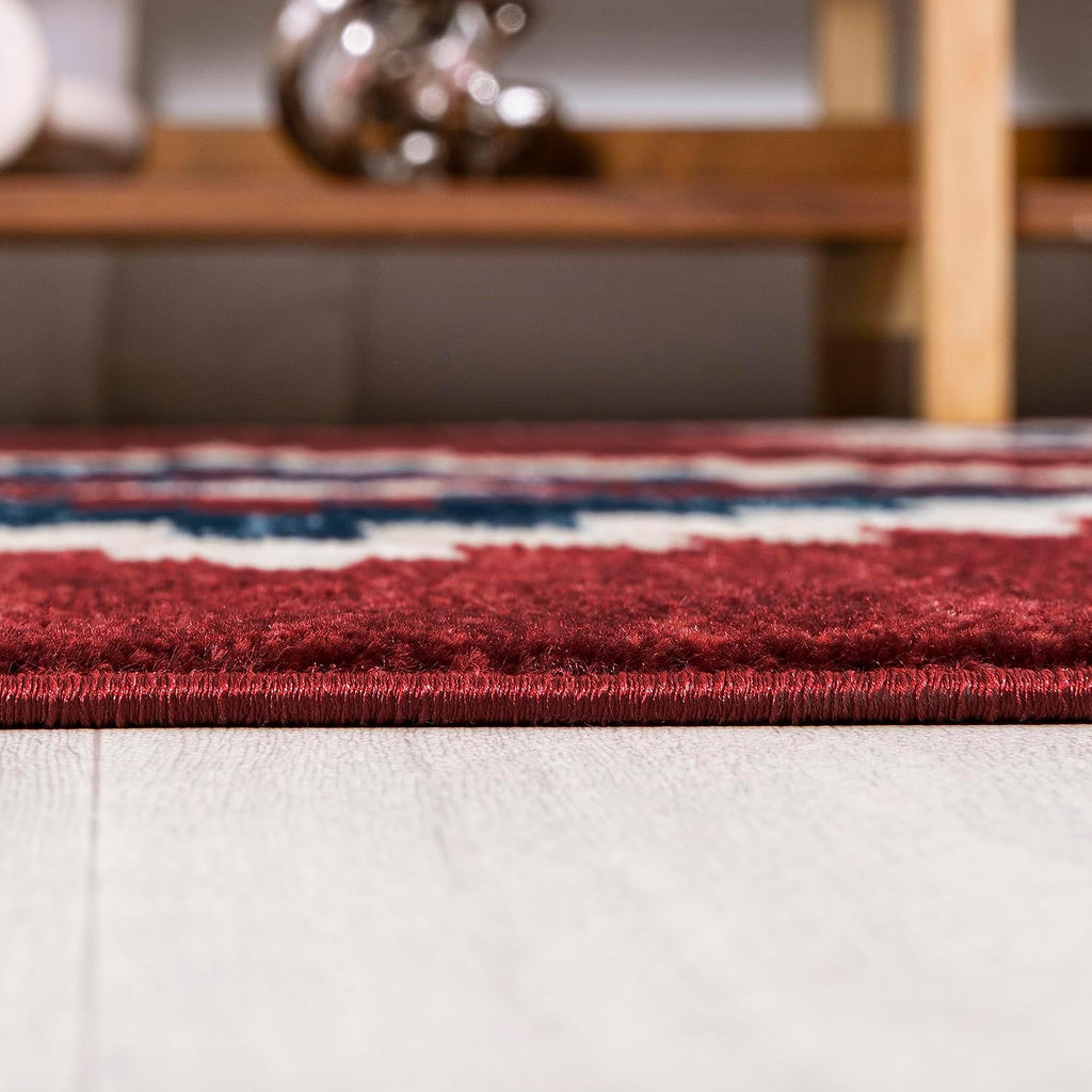 Medallion Southwestern Indoor Area Rug Red/Navy/Cream, Serape, Easy-Cleaning, High Traffic, Pet-Friendly