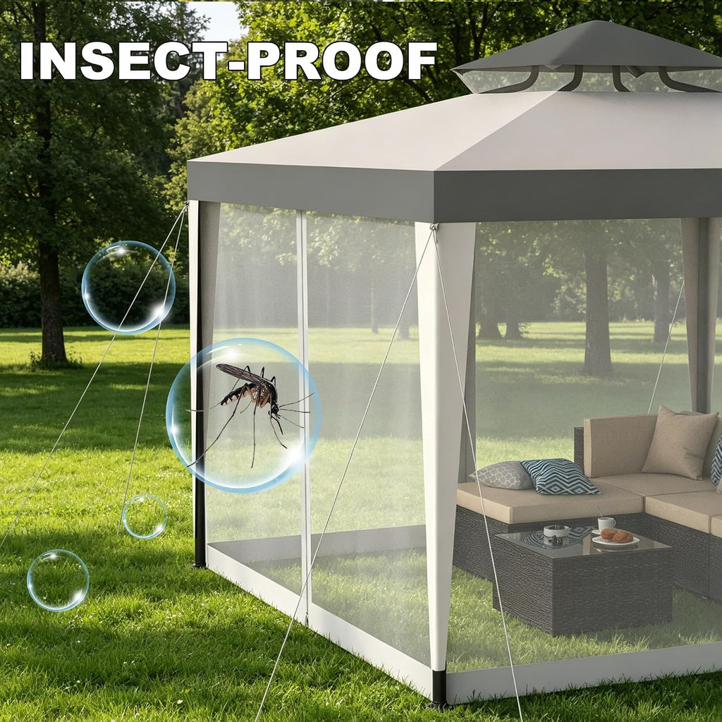 Outdoor Gazebo 10×10 Canopy Tent with Mosquito Nettings & Double Roofs, Canopy Shelter for Party, Patio Gazebo (Gray