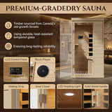Garvee Far Infrared Sauna 1 Person Indoor Dry Sauna with Low EMF 1200W/110V Heaters Panels, Chromotherapy, MP3 Speaker