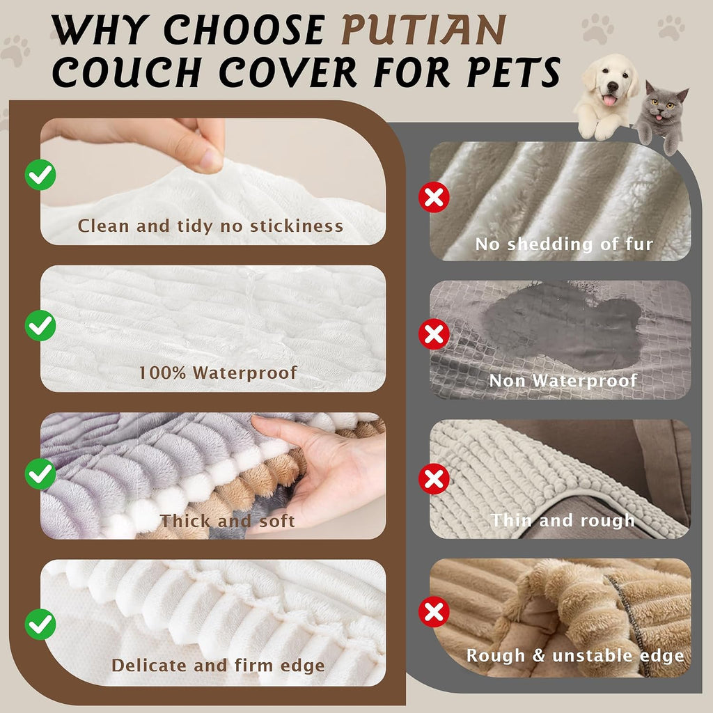 100% Waterproof Fuzzy Couch Cover for Dogs White 27.6"x59"