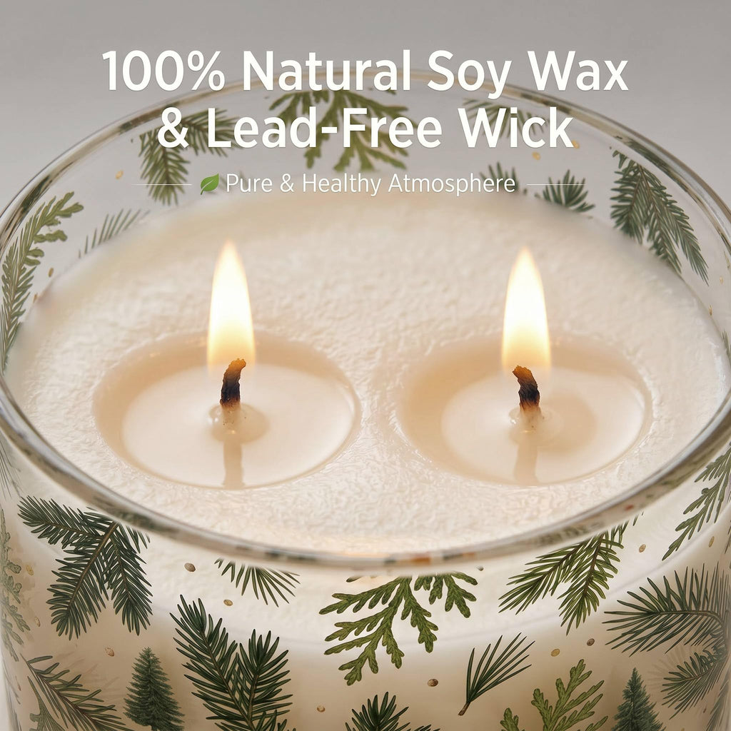 Fraser Fir & Cedar Pine Candle, 14 Oz Large 2-Wick Christmas Candles, Winter Forest & Christmas Fragrance, Long