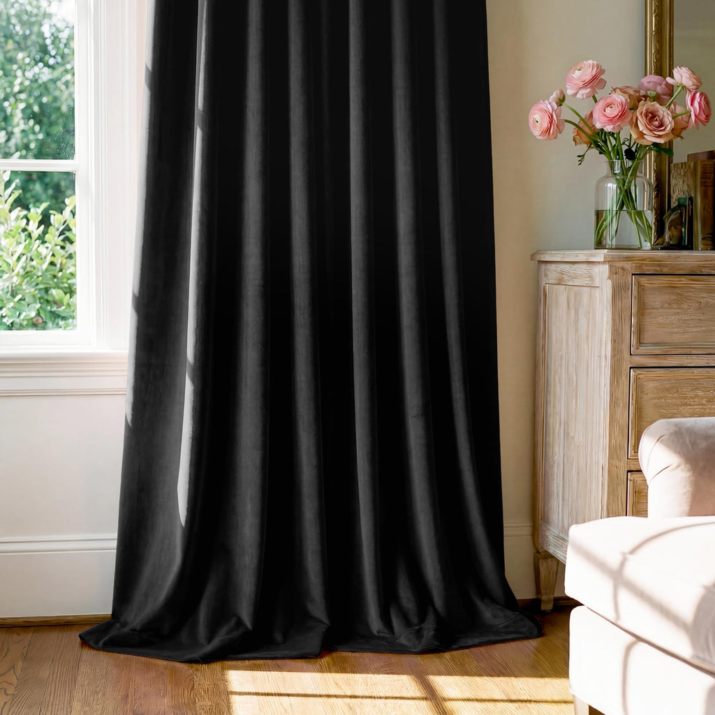 Blackout Black Velvet Curtains Extra Long Theater, W52xL120, 2 Pcs