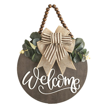 Welcome Sign for Front Door 12 in Wreath Decorations for All Seasons Brown