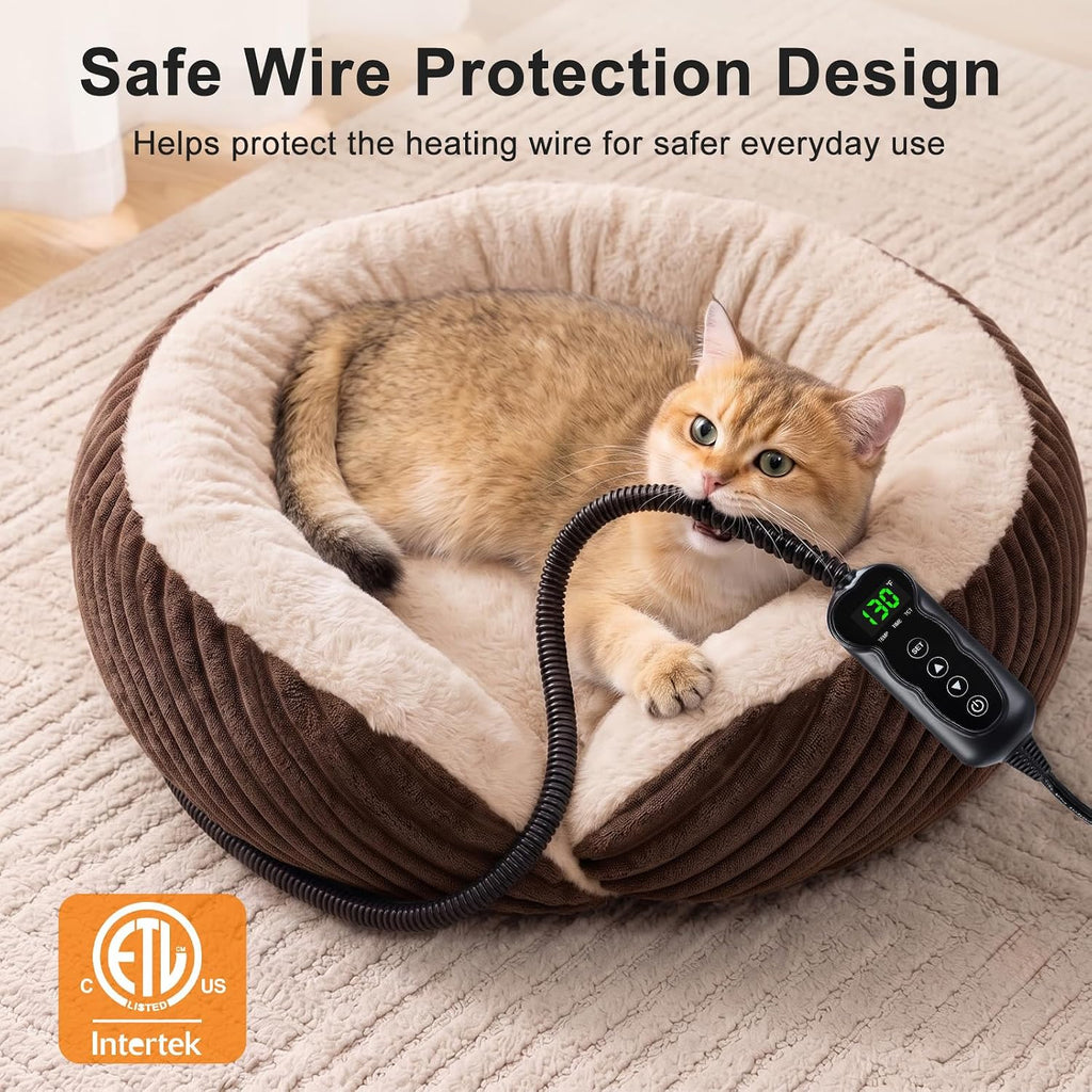 Heated Cat Beds for Indoor Cats and Small Dogs, Soft Donut Pet Bed