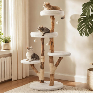 Wood Cat Tree, 59" Cat Tree Tower, Modern Cat Tower with Scratching Post