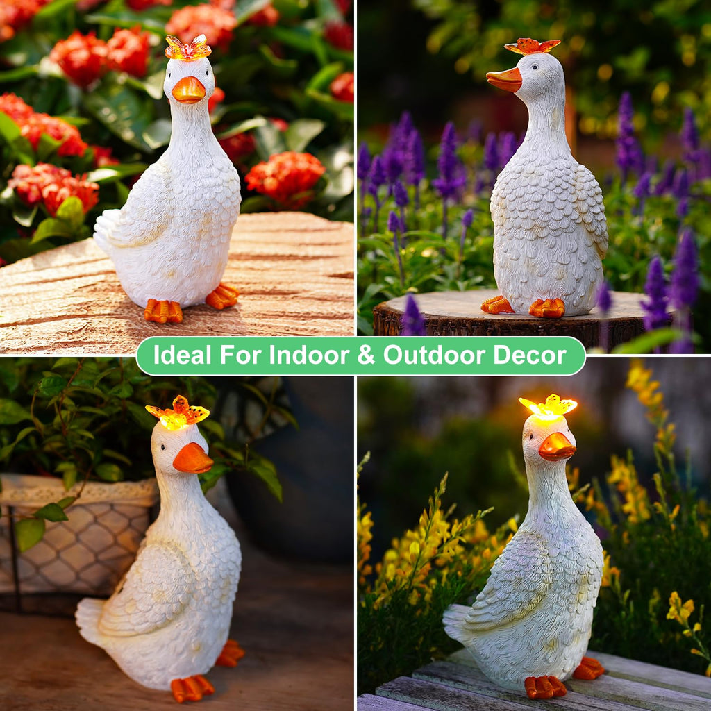 Garden Goose with Solar Butterfly Statue
