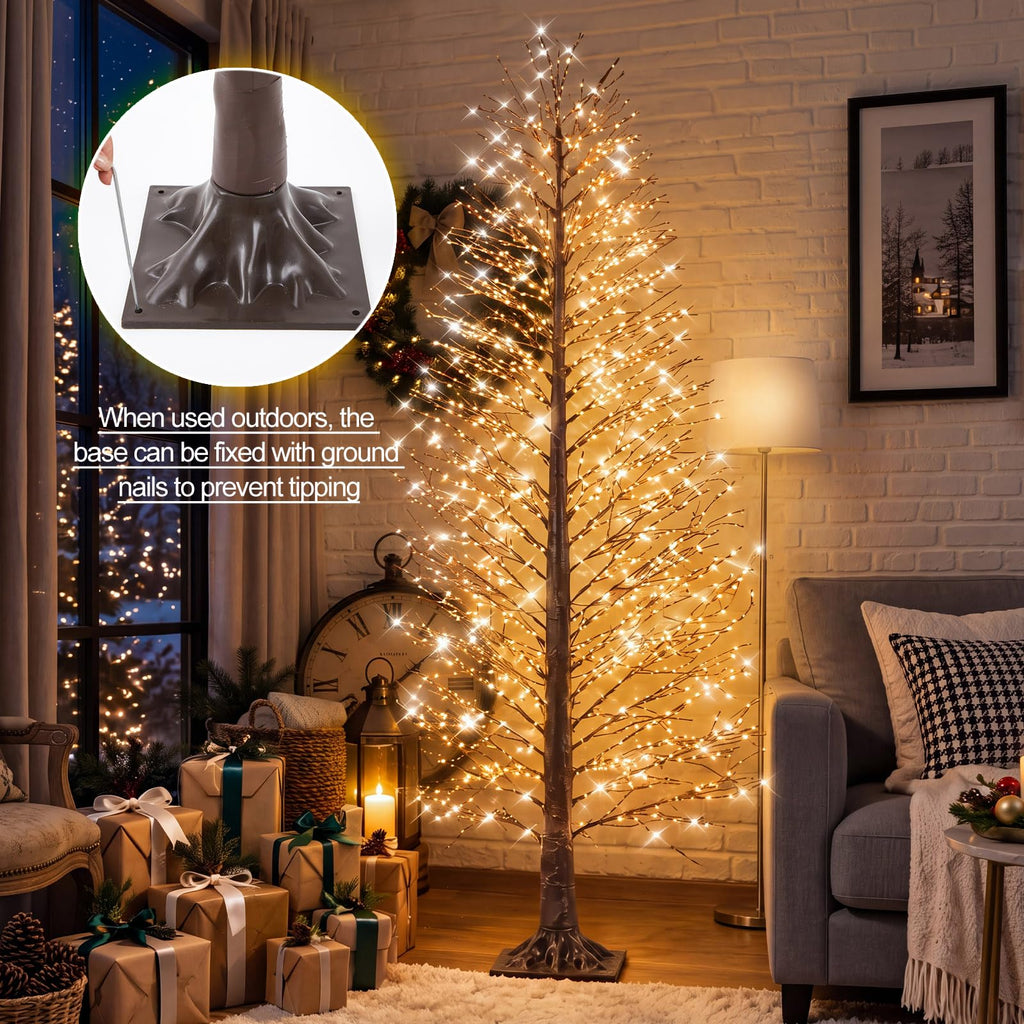 1 Pack 6ft Lighted Birch Tree Warm White Twinkle Lights, 1100 LED