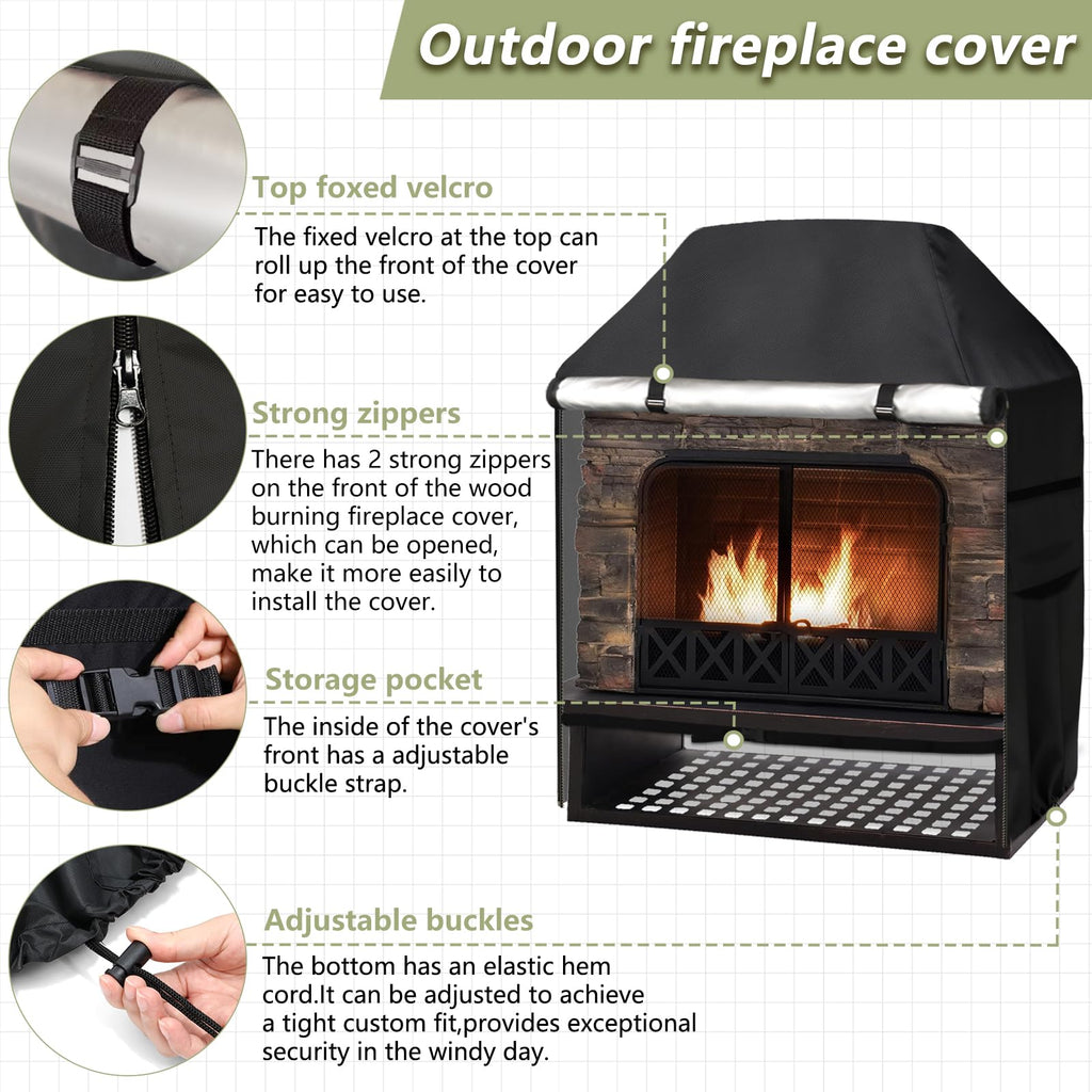 Outdoor Fireplace Cover, 42"W x 24"D x 48"H, Black