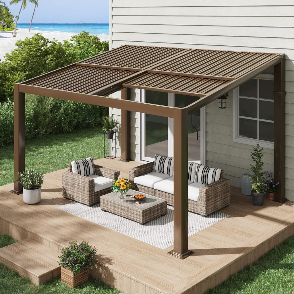 10x13 Pergola with Adjustable Galvanized Steel Roofs, All Aluminum Frame Permanent Pergola for Patio