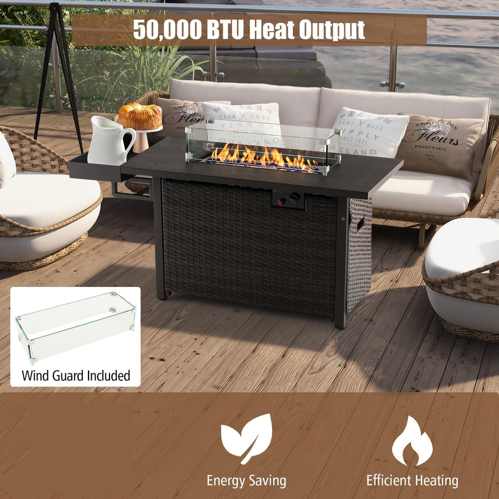 52 Inch 50, 000 BTU Patio Propane Fire Pit Table with Wind Guard