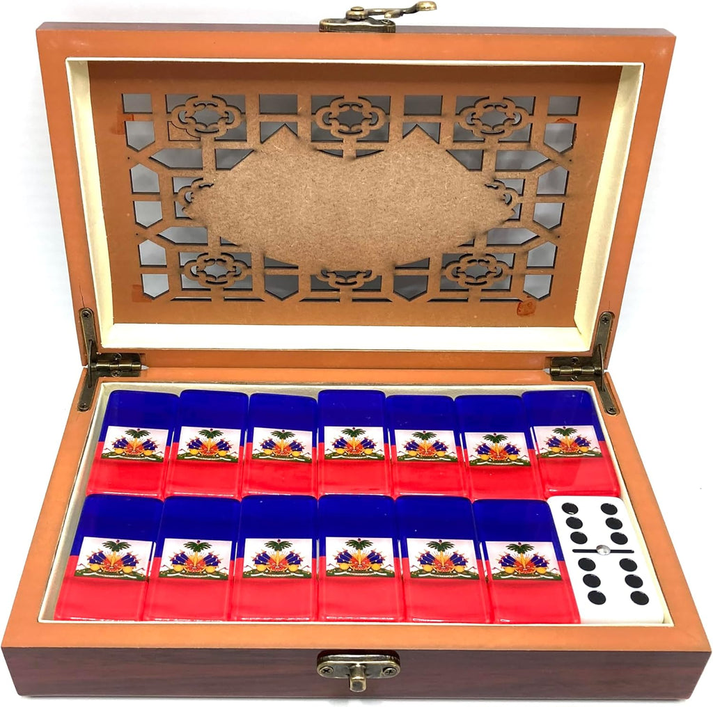 Haiti Flag Premium Edition Haitian Flags Dominoes Set Deluxe - Double Six Domino Adult Tiles with Haiti Flag Design