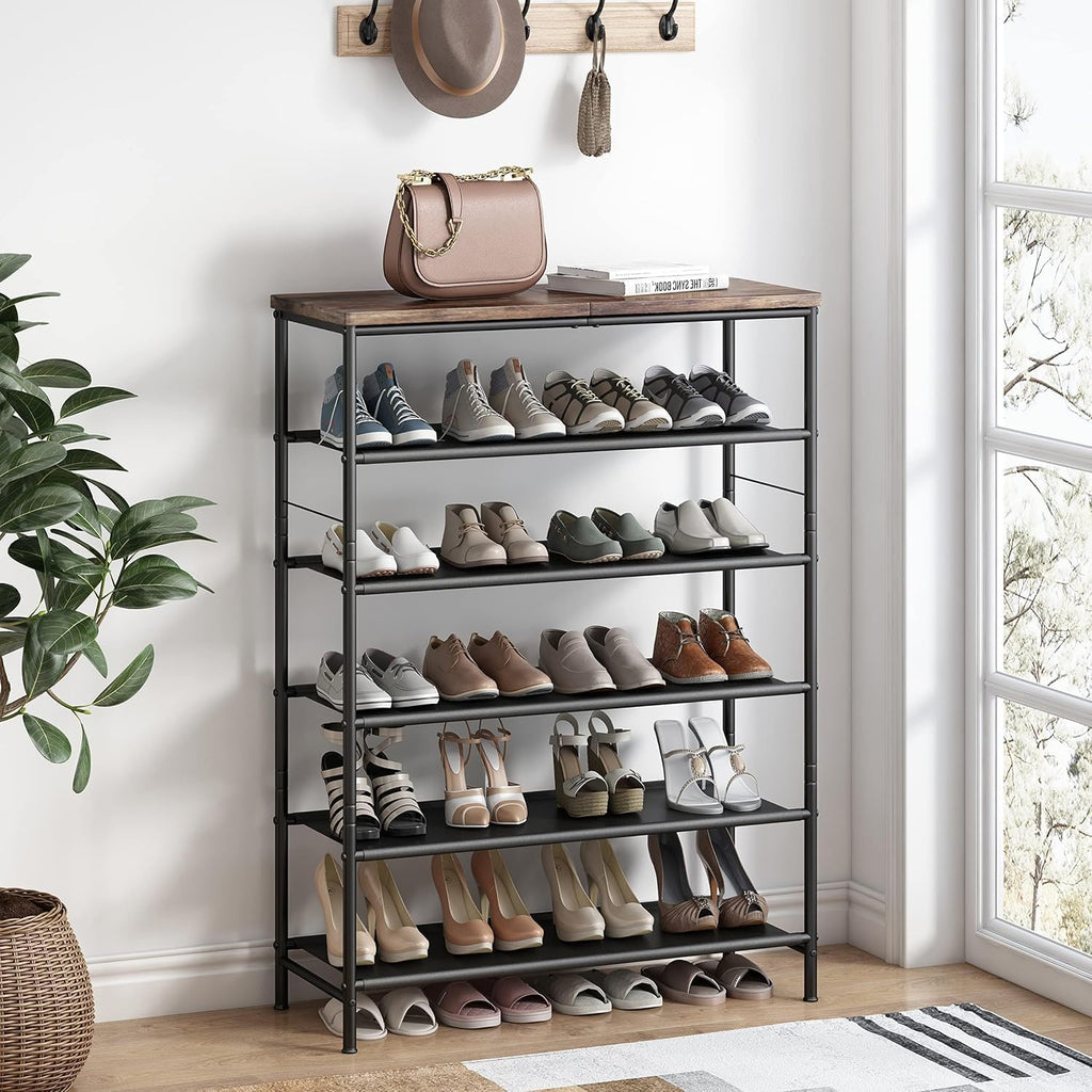6 Tier Shoe Rack Storage Organizer Shelf Top with MDF Board
