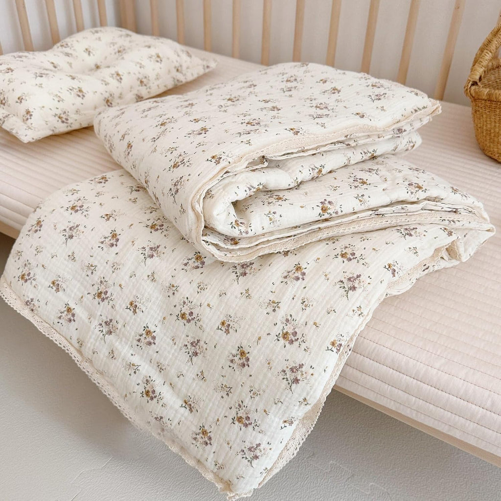 Muslin Baby Quilt for Girls Boys Quilted Blanket 2 Layers Gauze Cotton Baby Blanket Nursery Bed Blanket Shower Gift