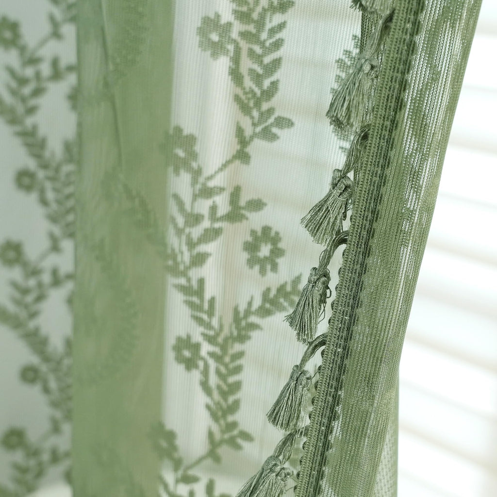 Dark Sage Green Lace Shower Curtain, Boho Chic Style, 72 x 72 in