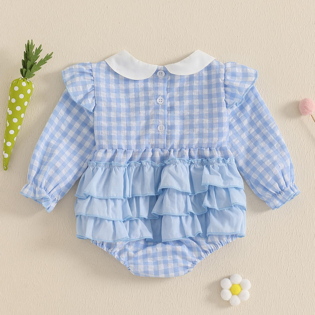 Baby Girl Easter Outfit Newborn Bunny Bubble Romper Long Sleeve Embroidery Jumpsuit Cute Smocked Clothes (Easter