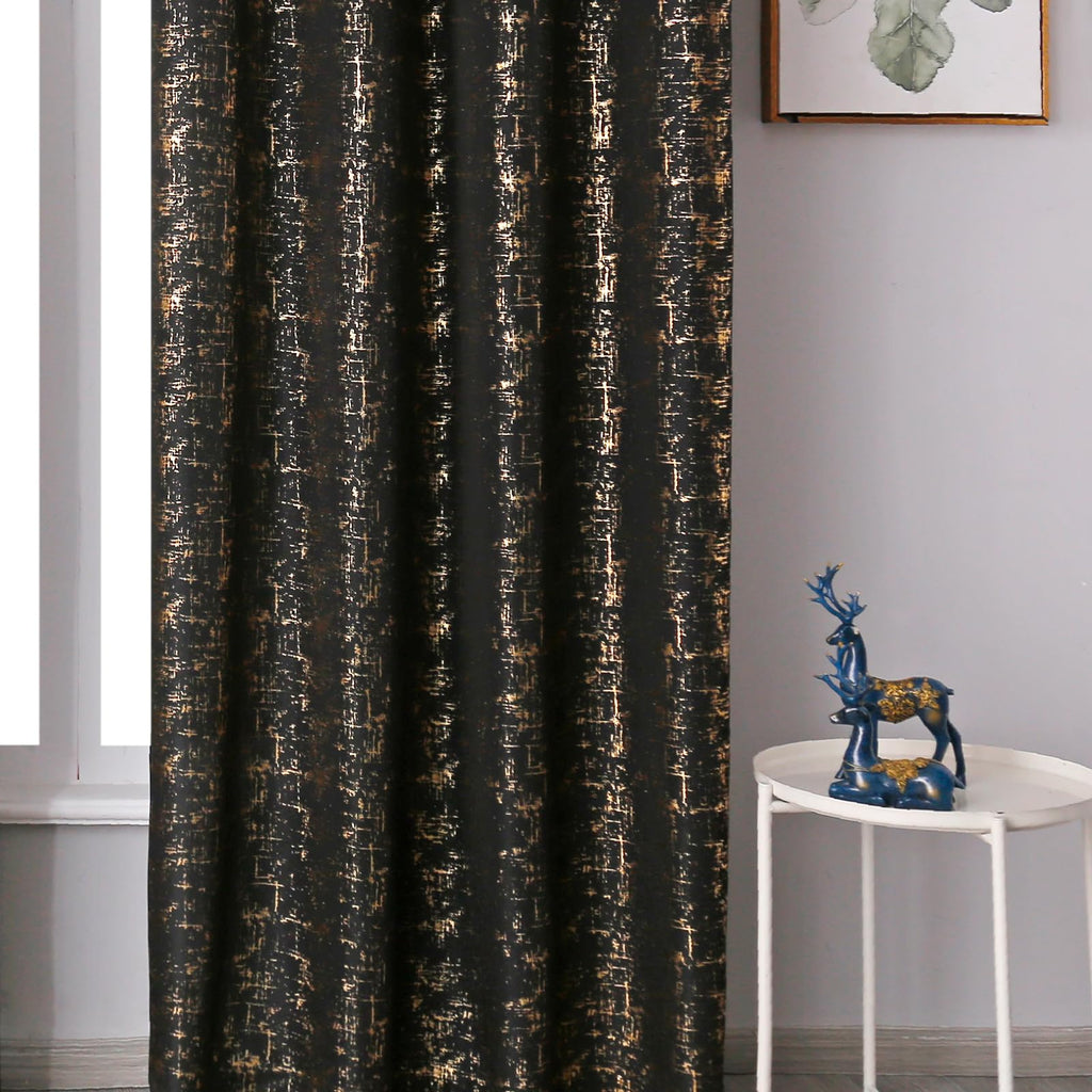 Gold Foil Print Linen Textured Curtains Geometric Dots Pattern Design Curtains Living Room Thermal Insulated Window
