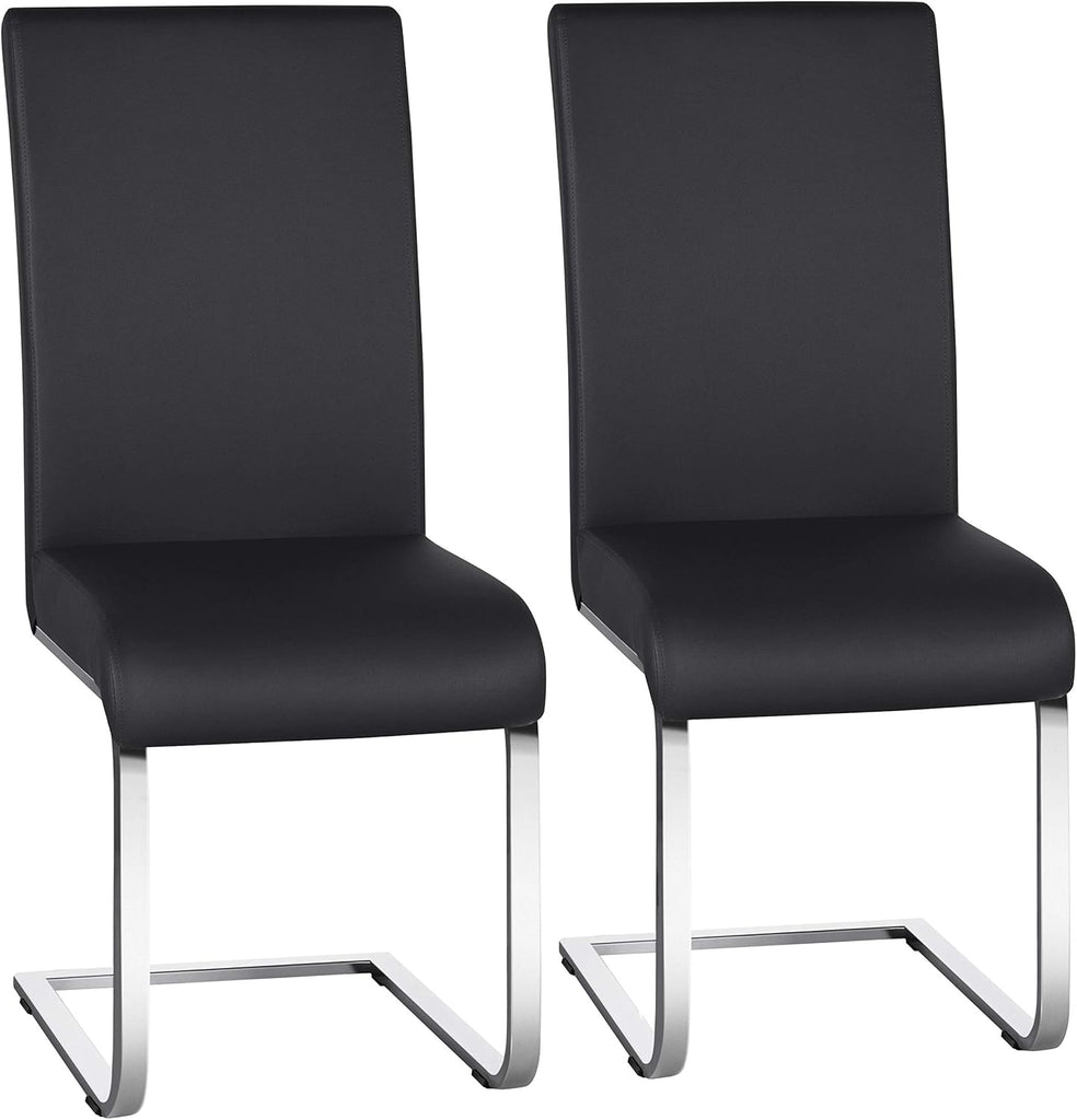 Dining Chairs Set of 2 Modern Faux Leather Upholstered Dining Room Chairs with High Back and Metal Chrome Legs for
