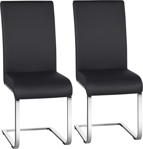 Dining Chairs Set of 2 Modern Faux Leather Upholstered Dining Room Chairs with High Back and Metal Chrome Legs for