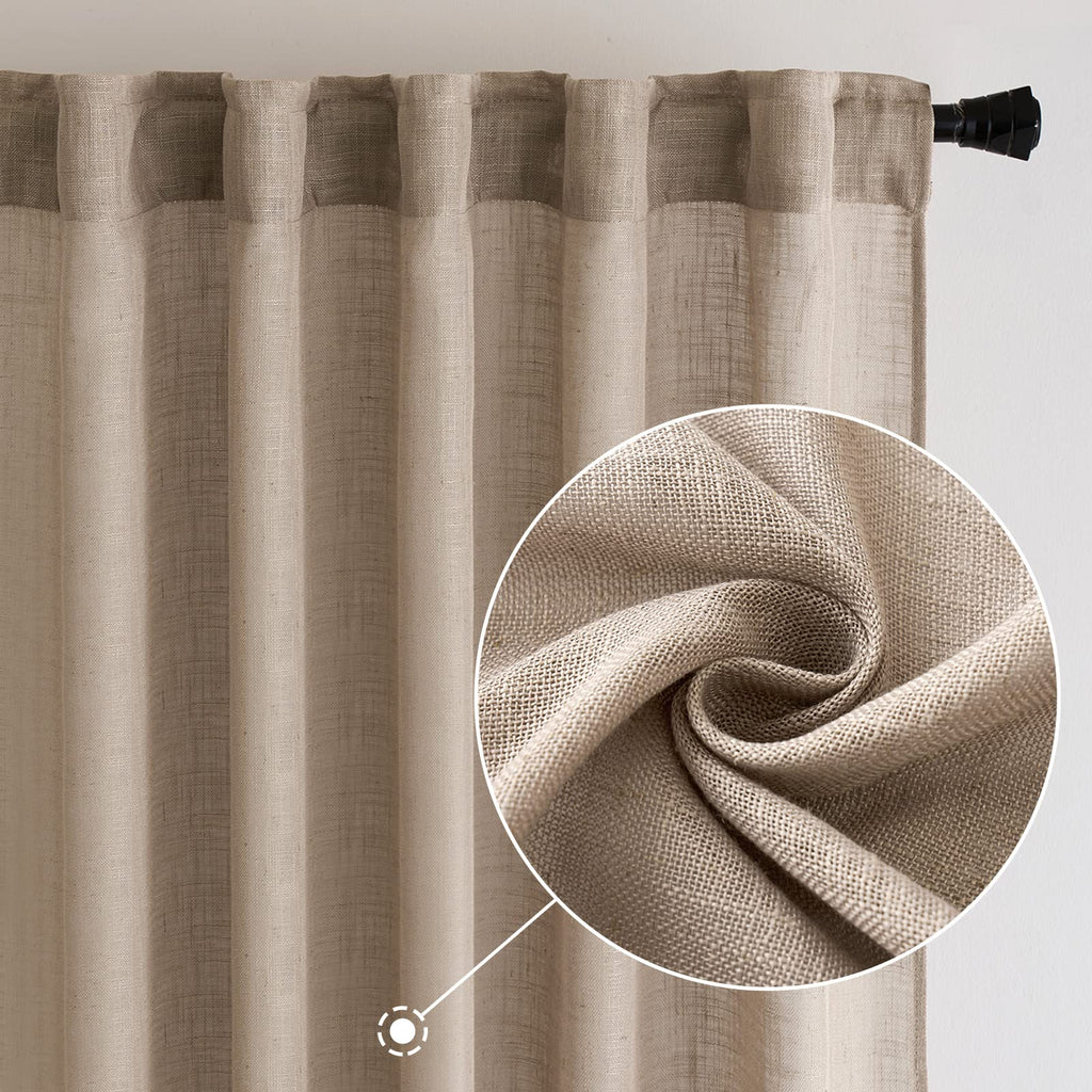 Taupe Linen Curtains 52x108 Inch Long Living Room Decor