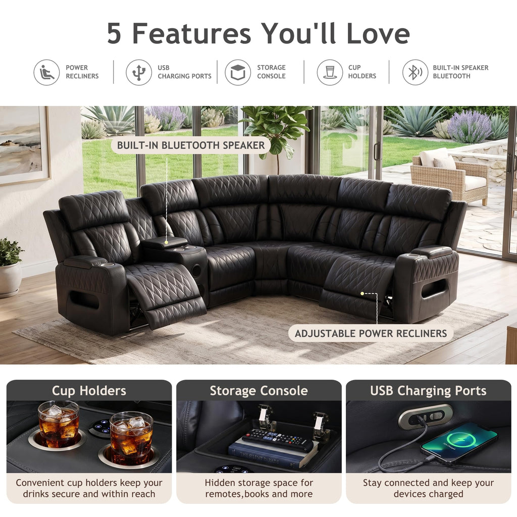 Power Reclining Sectional Sofa with Cup Holders/Storage