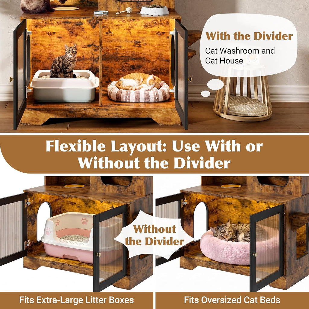 3 Tier Cat Litter Box Enclosure Furniture with Storage Cabinet